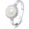 Brilio Silver elegantný strieborný prsteň s perlou a zirkónmi RI034W