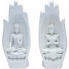 Nefertitis Namaste mudra soška s dvoma Buddhami - biela NF35164 - cca 21 cm