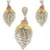 eStriebro Set Strieborné náušnice + prívesok List so zirkónmi 17mm 10g AC323