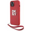 Zania kryt DKNY PU Leather Stack Logo Wrist Strap pre Apple iPhone 14, ružová
