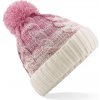 Beechfield Pletená čiapka s brmbolcom Ombré - Ružová / biela