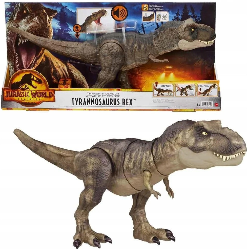 Mattel Jurassic World Dinosaurio Articulado T-Rex Golpea Y Devora con Sonido. 54.78 cm Largo Alto 21.59 cm