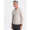 Ombre Men's unprinted longsleeve with v-neck - light beige šedá L Ombre 5902228940395
