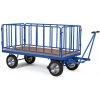 Plošinový vozík s ojom, mrežové bočnice, 1000x2000 mm, 600 kg, dušové kolesá