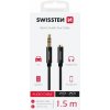 AUDIO KABEL SWISSTEN TEXTILE 3,5 mm JACK(samec) - 3,5 mm JACK (samice) 1,5 M ČERNÝ 73501102