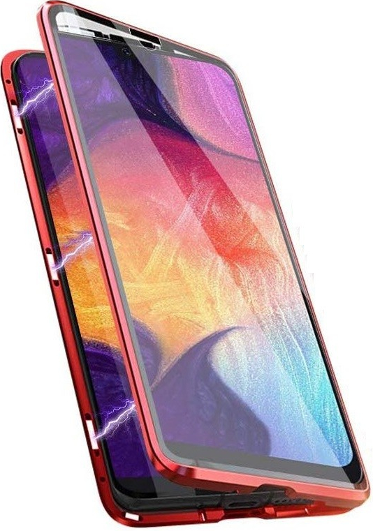 Púzdro Beweare Magnetické obojstranné s TVRDENÝM SKLOM Samsung Galaxy A50 - červené