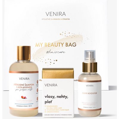 VENIRA beauty bag, darčeková sada pre podporu rastu vlasov -kapsule pre vlasy, šampón s kolagénom pre podporu rastu, hair booster kapsule pre vlasy, šampón s kolagénom pre podporu rastu, hair booster