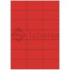 Labelea Samolepiace etikety 70x42,4 mm farebné papierové, na hárku A4, pre laserovú a atramentovú tlač, Farba etikiet Červená, Počet hárkov v balení 100 EPY070042PR021S