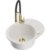 Mexen Kevin, 1-komorový granitový drez 586x458x190 mm a drezová batéria Aster, biela, 6517-20-73450-57-G