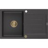 Mexen Bruno, granitový drez 795x495x200 mm, 1-komorový, čierna škvrnitá so zlatým sifónom, 6513791010-76-G