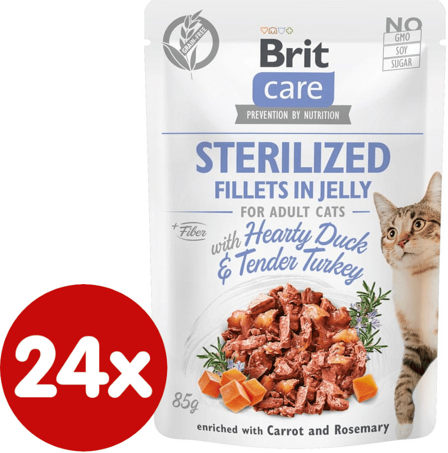 Brit Care Cat Sterilized Fillets in Jelly with Hearty Duck&Tender Turkey 24 x 85 g