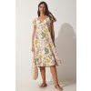 Šťastie İstanbul Dámske krémové sušienky vzorované ľanové letné šaty krémová 38 Happiness İstanbul 8496160691370