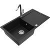 Mexen Leo, 1-komorový granitový drez 900x500x190 mm a drezová batéria Flora, čierna, 6501-77-670401-07
