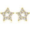 Šperky eshop - Briliantové náušnice z 375 žltého zlata - obrys hviezdičky, okrúhle diamanty, puzetky S3BT509.48