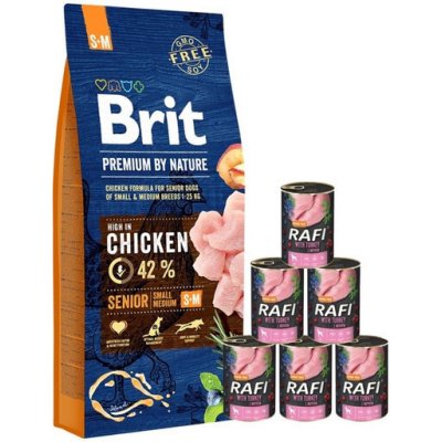 BRIT Premium By Nature Senior Small Medium S+M 15 kg + mokré krmivo s morčacím mäsom 6x400 g