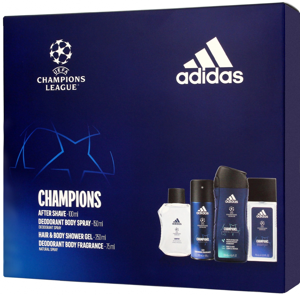 Adidas UEFA Champions League Edition VIII voda po holení 100 ml + deospray 150 ml + sprchový gél 250 ml darčeková sada