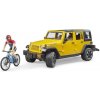 Bruder 02543 JEEP Wrangler Rubicon, horský bicykel a cyklista
