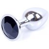 Boss Series Jewellery Silver Plug BLACK - strieborný análny kolík s drahokamom 7 x 2,7 cm
