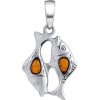 SILVEGO Strieborný prívesok znamenia zverokruhu Ryby s Jantárom AAJ180P03