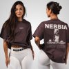 NEBBIA Dámske športové oversized tričko RESET 491 dark brown