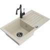 Mexen Pablo, granitový drez 752x436x161 mm, 1-komorový a drezová batéria Carla, béžová, 6510-69-670700-70