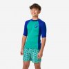 DECATHLON Chlapčenské tričko na surf s UV ochranou 500 zeleno-modré 8-9 r (131-140 cm)