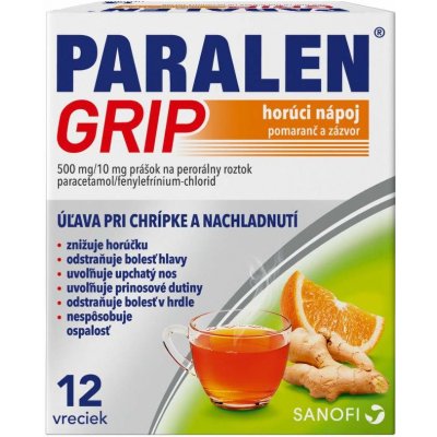 PARALEN Grip horúci nápoj pomaranč a zázvor 12 vrecúšok - Paralen Grip horúci nápoj pomaranč a zázvor 500 mg/10 mg plo.por.12 x 500 mg/10 mg