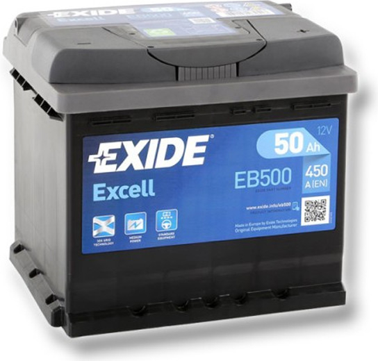Autobatterie 12V/50AH - 450 CCA - SERIE EXIDE EXCELL EB500 in