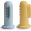 Mushie Silikónové zubné kefky na prst mushie - powder blue/ pale daffodil
