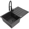 Mexen Bruno, 1-komorový granitový drez 795x495x200 mm a drezová batéria Aster, čierna škvrnitá, 6513-76-73450-70-B