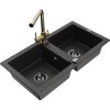 Mexen Mario, 2-komorový granitový drez 820x436x161 mm a zlatá drezová batéria Duero, čierna-zlatá metalíza, 6504-75-671600-50-B