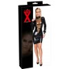 LateX Čierne latexové šaty so sieťkou S po kolená
