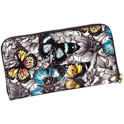 Veľká kožená peňaženka na zips s farebnými motýľmi