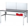 Alfa 3 Nastaviteľný dielenský stôl MECHANIC II s perfopanelom, 1 zásuvkový box na náradie, 1600x700x745-985 mm, sivá/červená