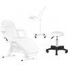 Štartovacia sada pre kozmetičky - Polohovateľné kozmetické lehátko + kozmetický taburet + Kozmet. lampa BIELA FARBA