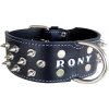 Obojok kožený 7cm s menom+ostne - čierny