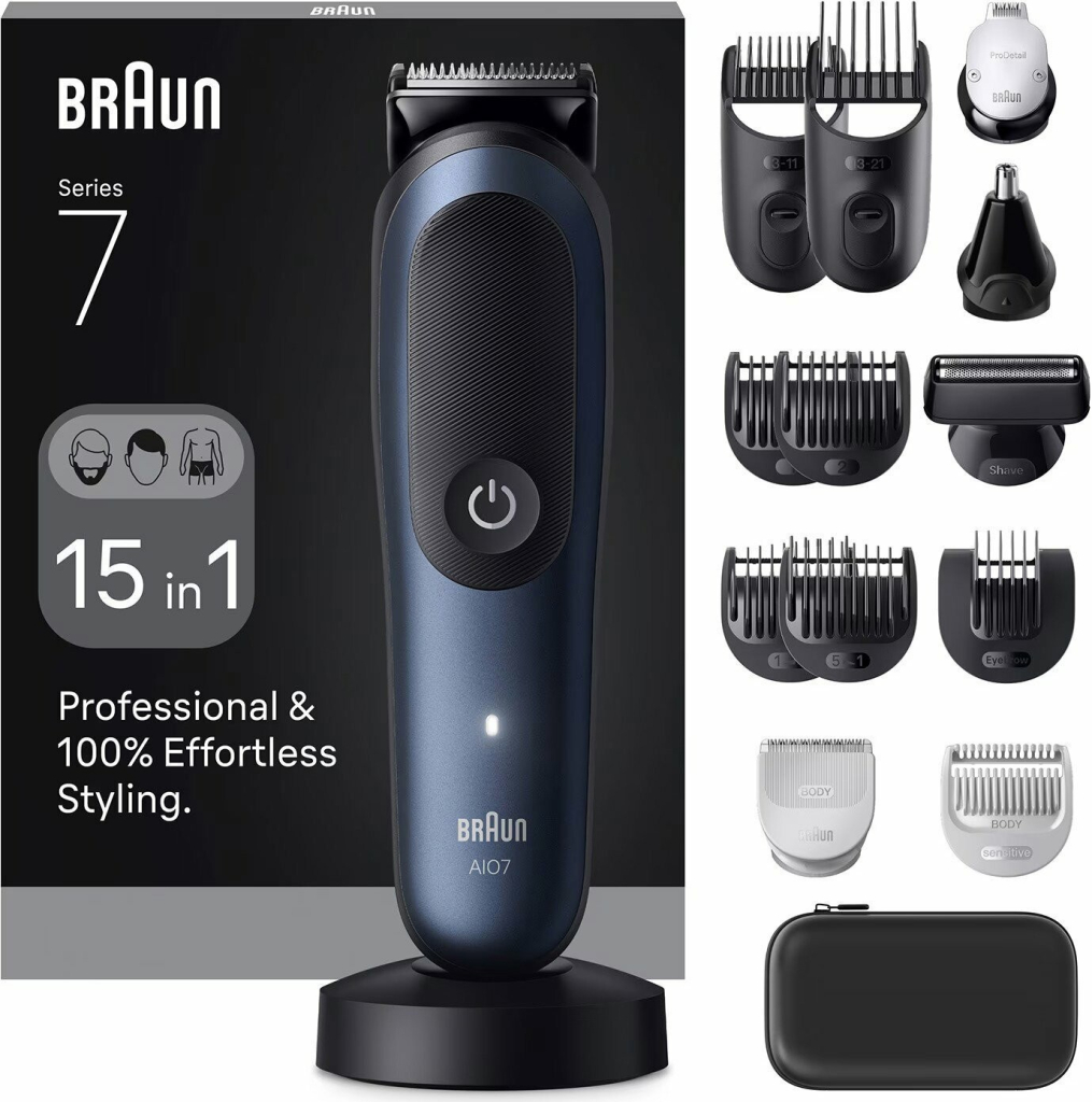 Braun AIO 7580 – multifunkčný zastrihovač pre dokonalú starostlivosť o fúzy, vlasy a telo s pohodlným použitím.