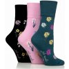 Gentle Grip dámske 3 páry bavlnené ponožky RHS MIXED FLORAL široký lem bez gumičiek