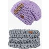 Doke Detský set háčkovaná čiapka B nature flieder a nákrčník light do 11 rokov