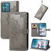 Peňaženkové kožené puzdro Mandala Flower na Motorola Edge 40 Neo - Šedá