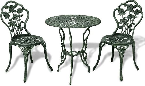 SHUMEE Súprava záhradného nábytku BISTRO 1 stôl + 2 stoličky, liaty hliník, zelená 42164