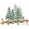 INSPIO Nálepka na stenu - Forest lesné zvieratká 110x90 stromy, zvieratá, akvarelové nálepky, forest - lesný svet zelená, hnedá, plnofarebný motív