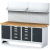 Alfa 3 Dielenský stôl MECHANIC I, perforovaný panel, polica, 2 skrinky a 2 zásuvkové boxy na náradie, 10 zásuviek, 2000x685x880 mm, antracitové dvere