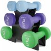 Hop-Sport Sada okrúhlych fitness činiek 12kg so stojanom