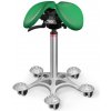 Sedlová stolička Salli SwingFit Farba čalúnenia: Koža - trávová zelená #88019, Výška postavy: Stredná (M) - do 170 cm, Konštrukcia: chrómová + masážna Salli základňa 24 farieb