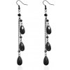 B-TOP Dlhé čierne strapcové náušnice s kvapkovitými kryštálmi