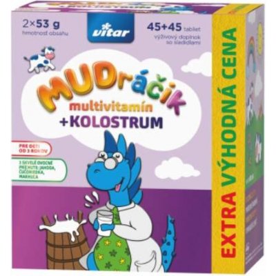 VITAR MUDRÁČIK multivitamín + kolostrum tbl, zmes 3 príchutí 2x 45 ks + darček: retro céčka