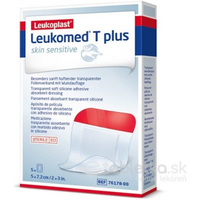Leukoplast Leukomed T Plus Skin Sensitive sterilné krytie s vankúšikom 5 x 7,2 cm 5 ks