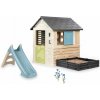 Set domček s pieskoviskom a 90 cm šmykľavka s vodotryskom Square Life Smoby rozšíriteľný s vedro setom Hrad