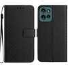 Peňaženkové kožené puzdro Rhombic Grid na Moto G75 - Čierna